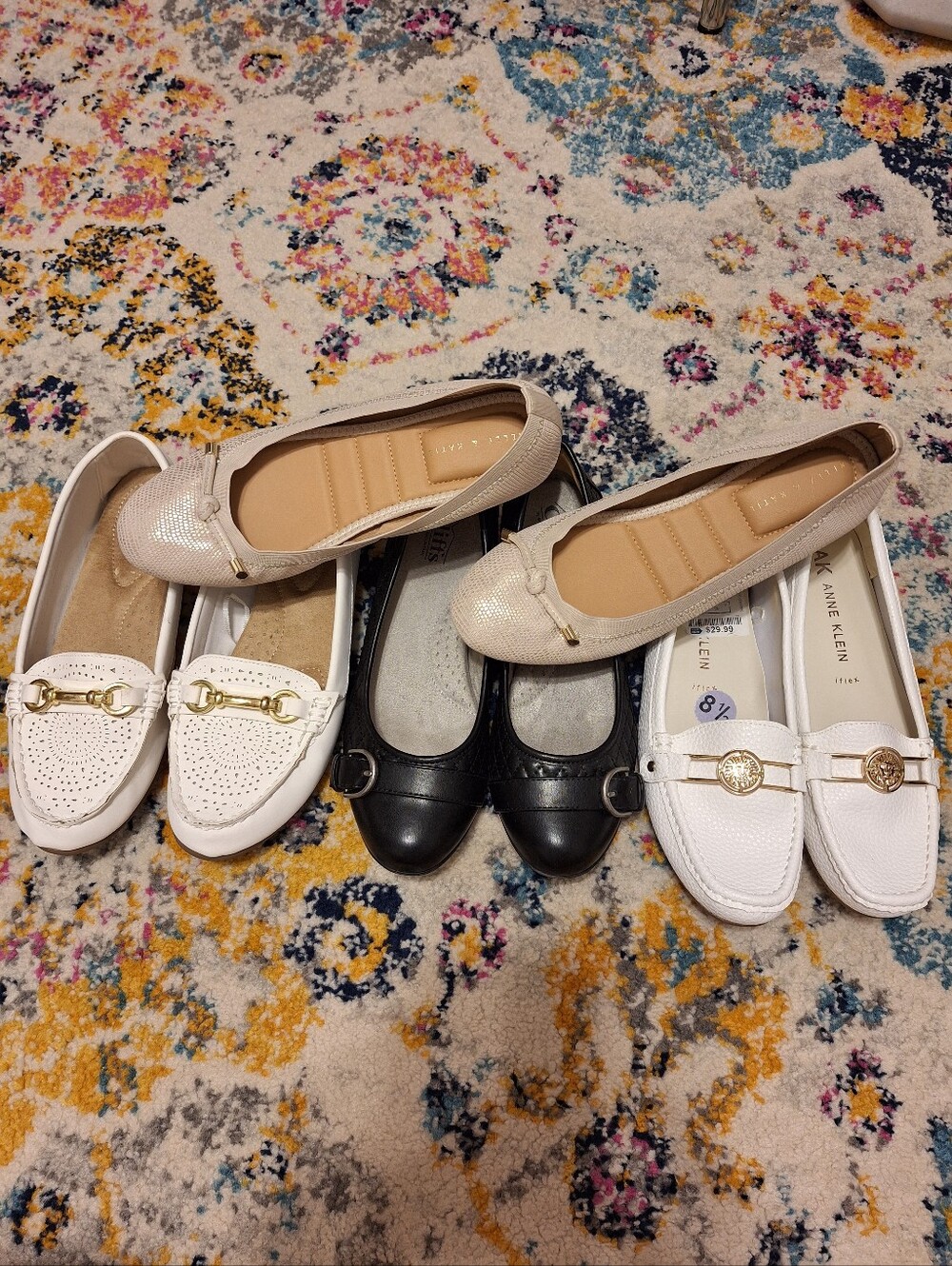 Women's White, Beige, Black Loafers & Flats Set - 4 PAIRS Size 8.5
